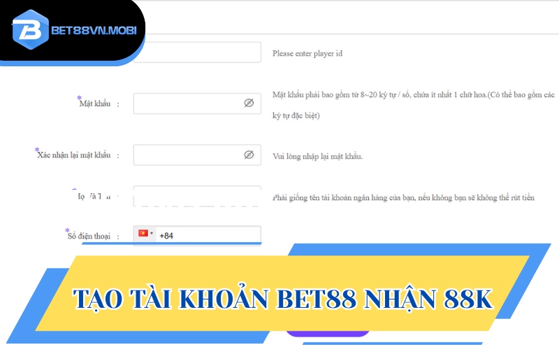 Biểu mẫu tạo ID mới tại nhà cái